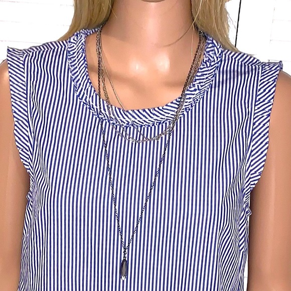 J.Crew blue and white Striped Blue Sleeveless Top ruffles size 4 - Picture 4 of 6